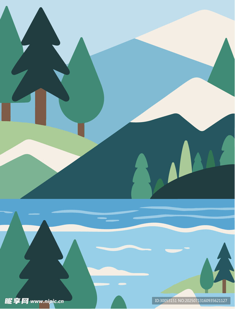 宁静山水风景插画