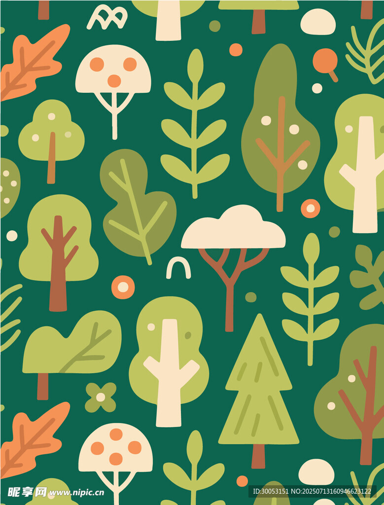 森林植物图案插画