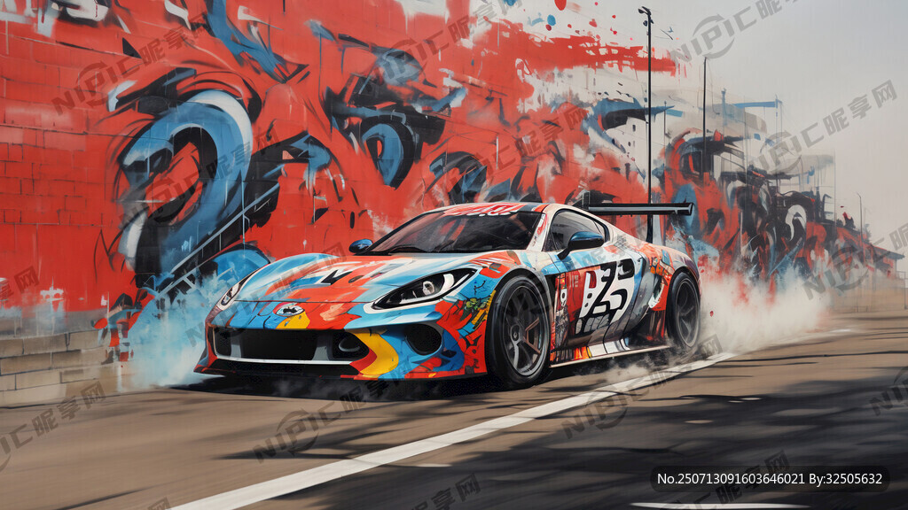 墙面涂鸦 赛车 赛车手 漂移