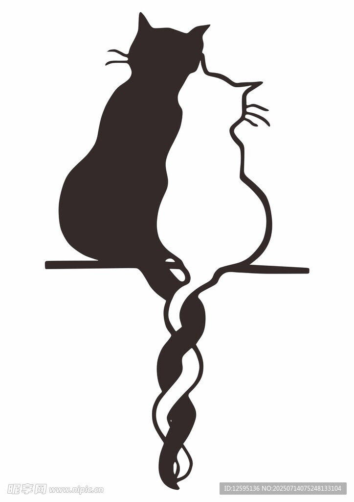 黑猫白猫剪纸剪影