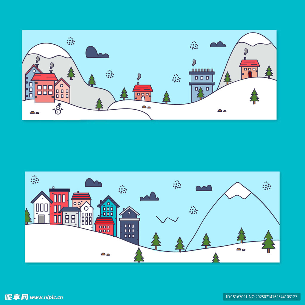 冬日乡村雪景插画