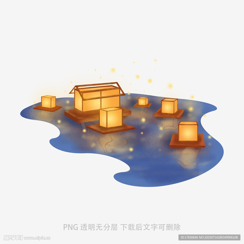 水面漂浮的古风发光灯笼
