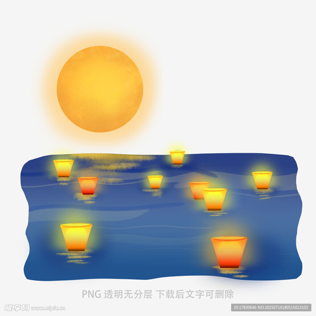 海上落日与漂浮的灯笼