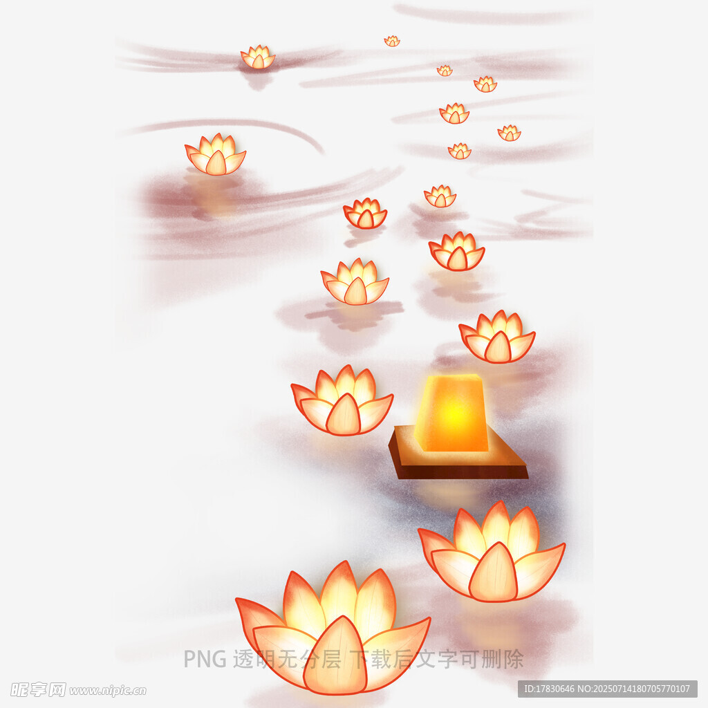 水中漂浮的梦幻莲花灯