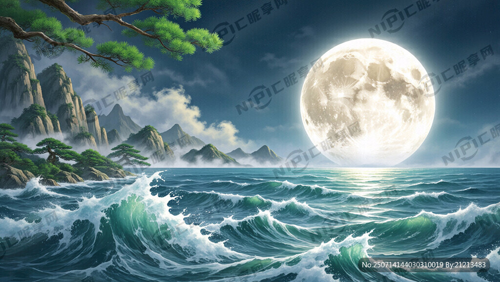 中秋 海上升明月新中式风景