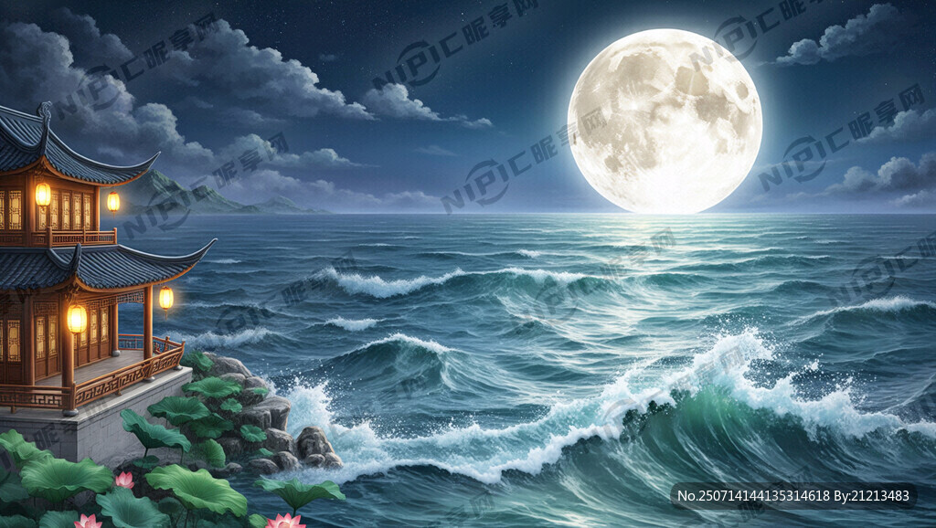 中秋 海上升明月新中式风景
