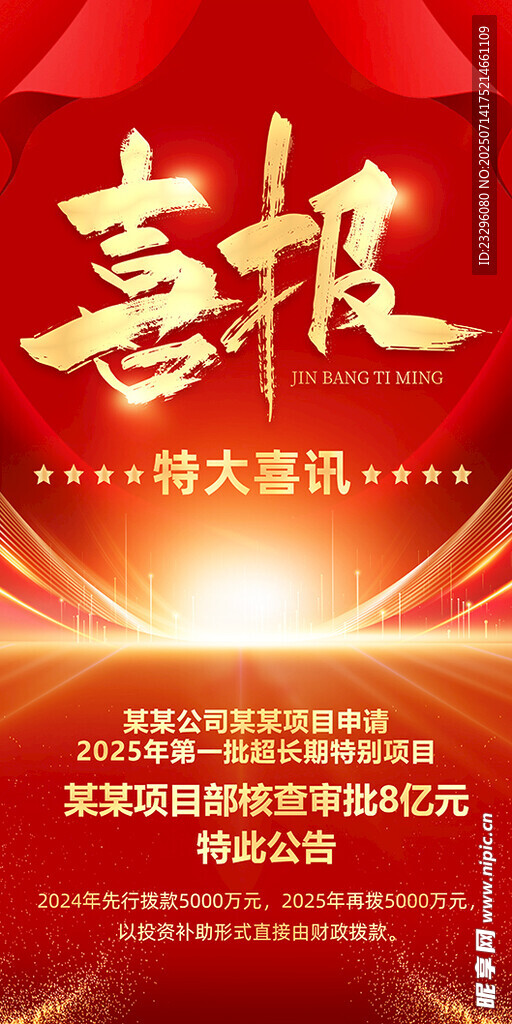 特大喜讯喜报海报