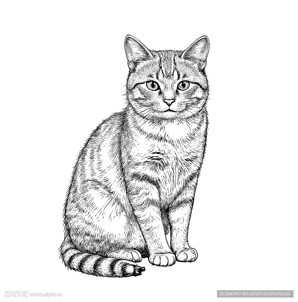 坐着的条纹猫咪插画