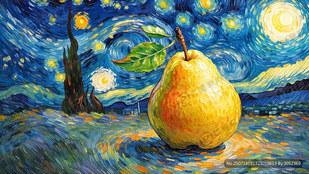 一颗饱满圆润的黄金梨 蓝色星空