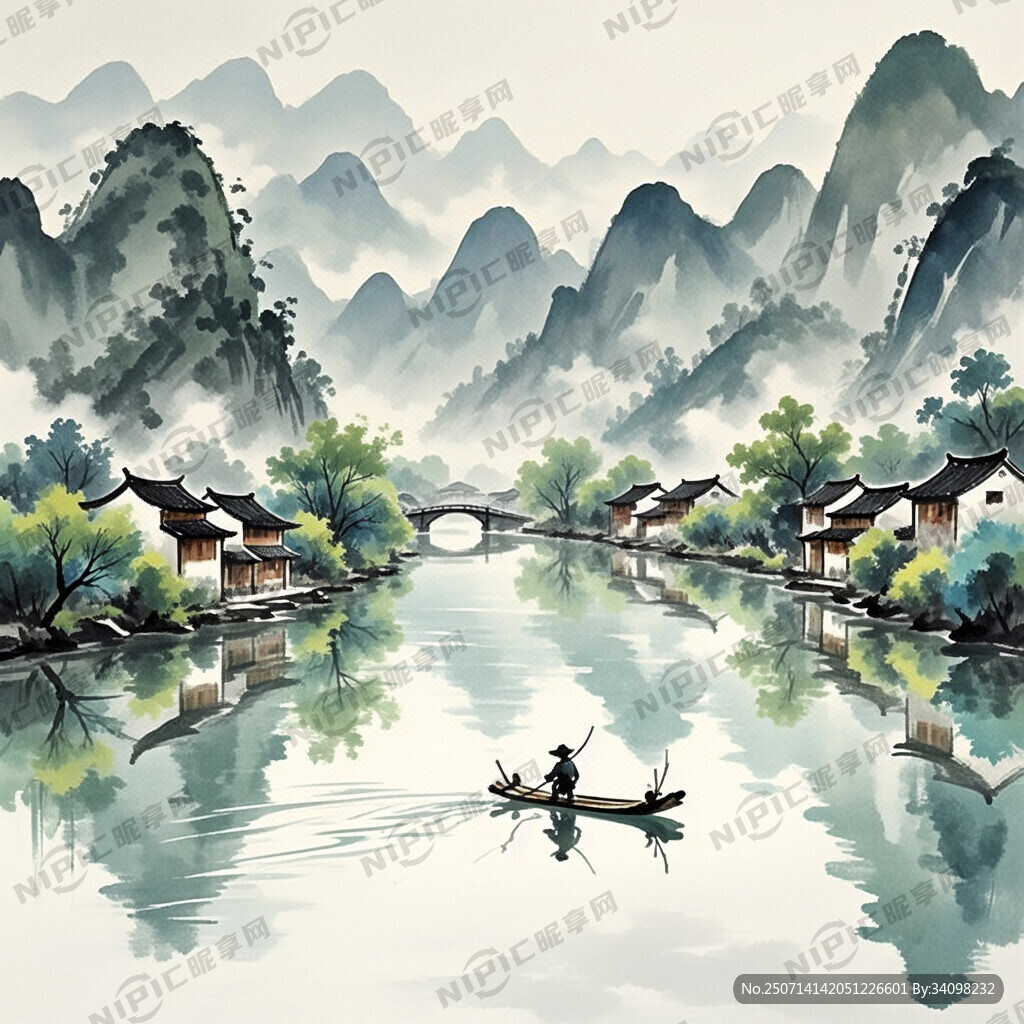 中国水墨画 桂林水印长廊