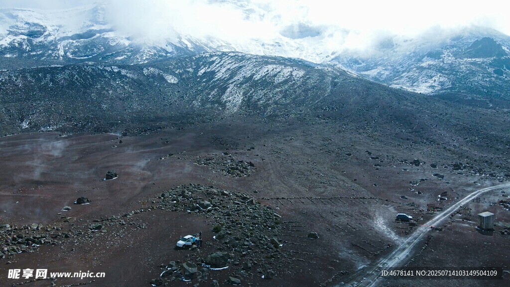 雪山下的开阔地貌景观