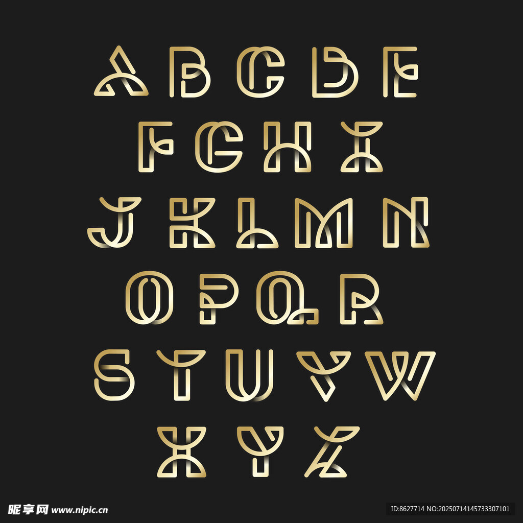 金色复古风格英文字母矢量字体