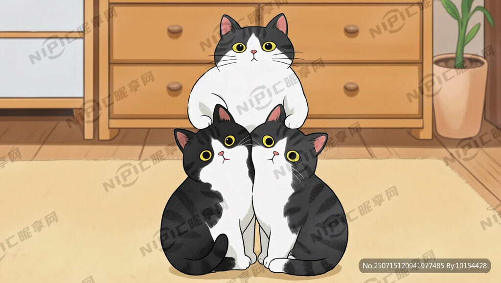 手绘卡通猫咪 下面2只  
