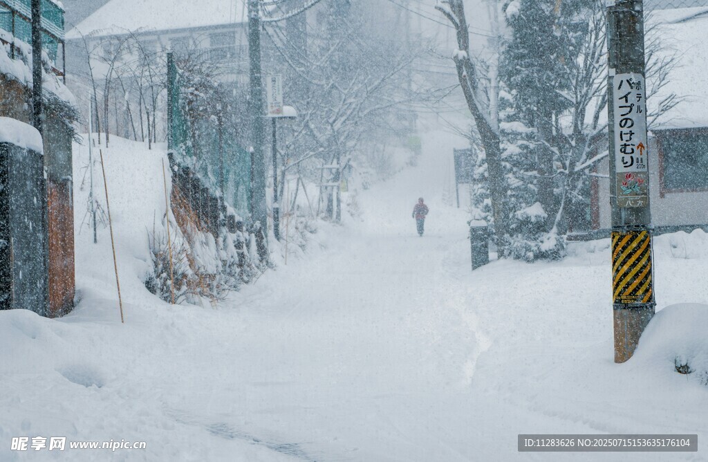 大雪覆盖的冬日街道景象
