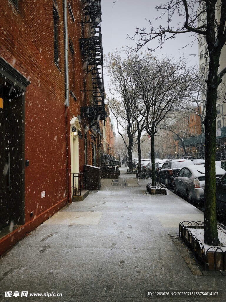 雪后静谧的城市小巷