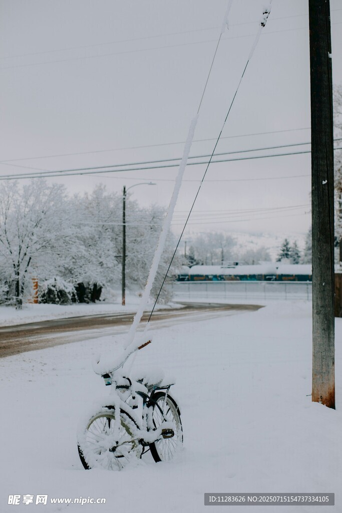 雪后街头的自行车