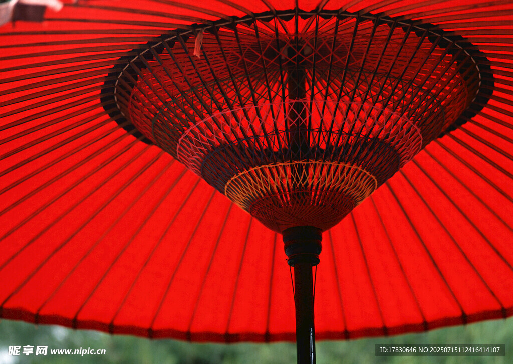 红色传统纸伞特写