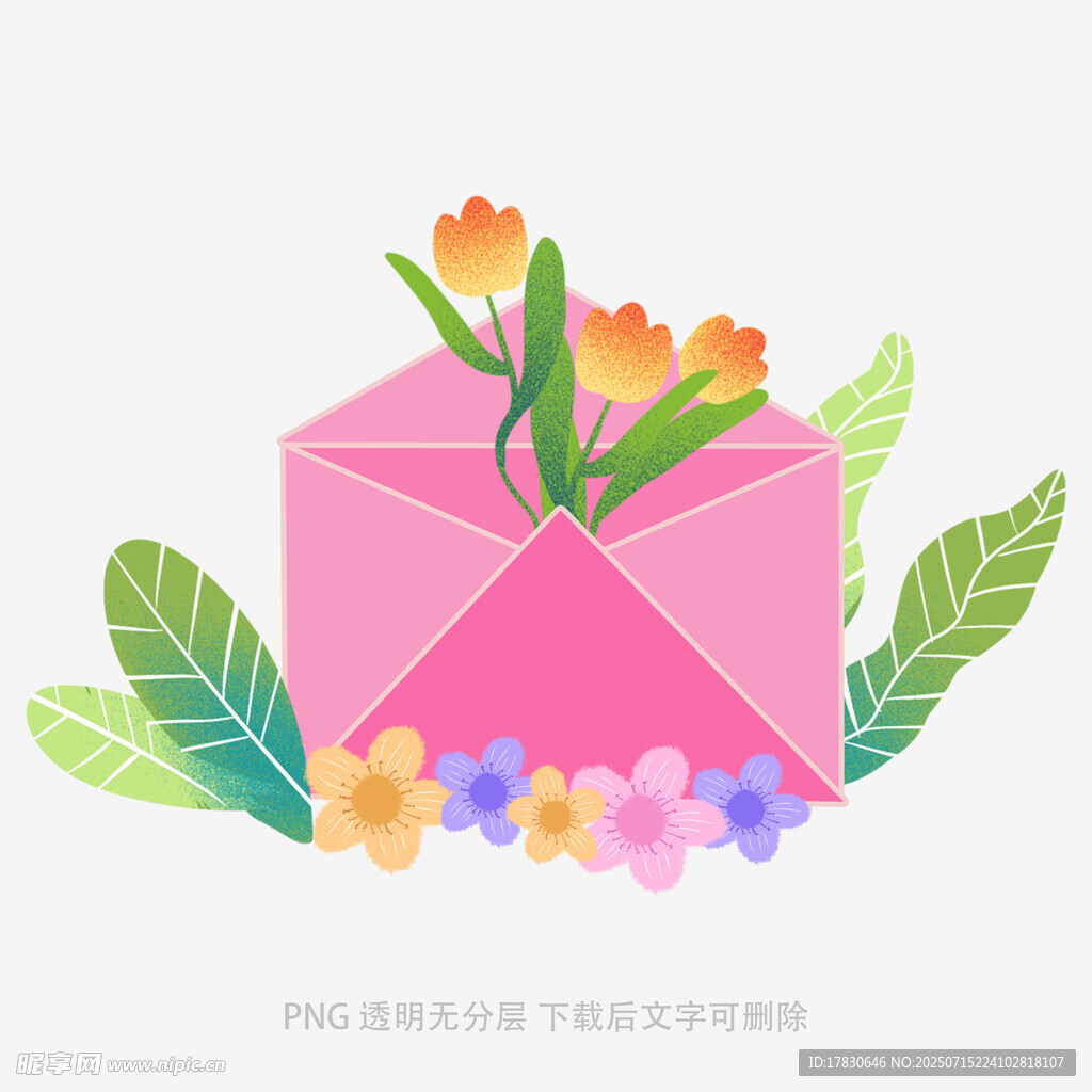 粉色信封中的缤纷花卉