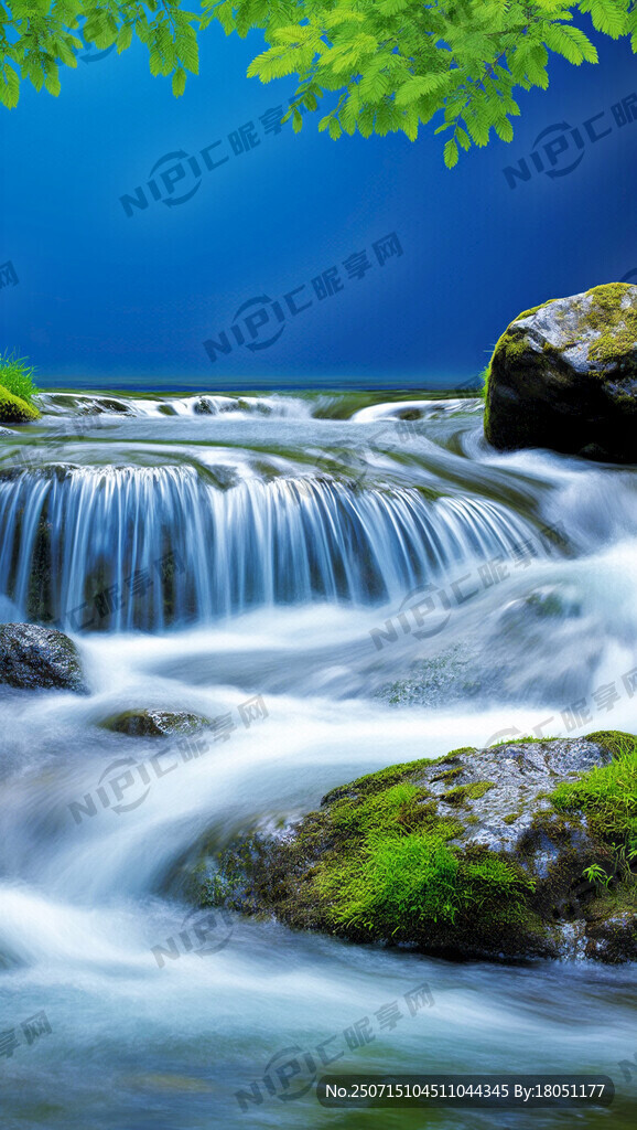 生动纯蓝色流水画