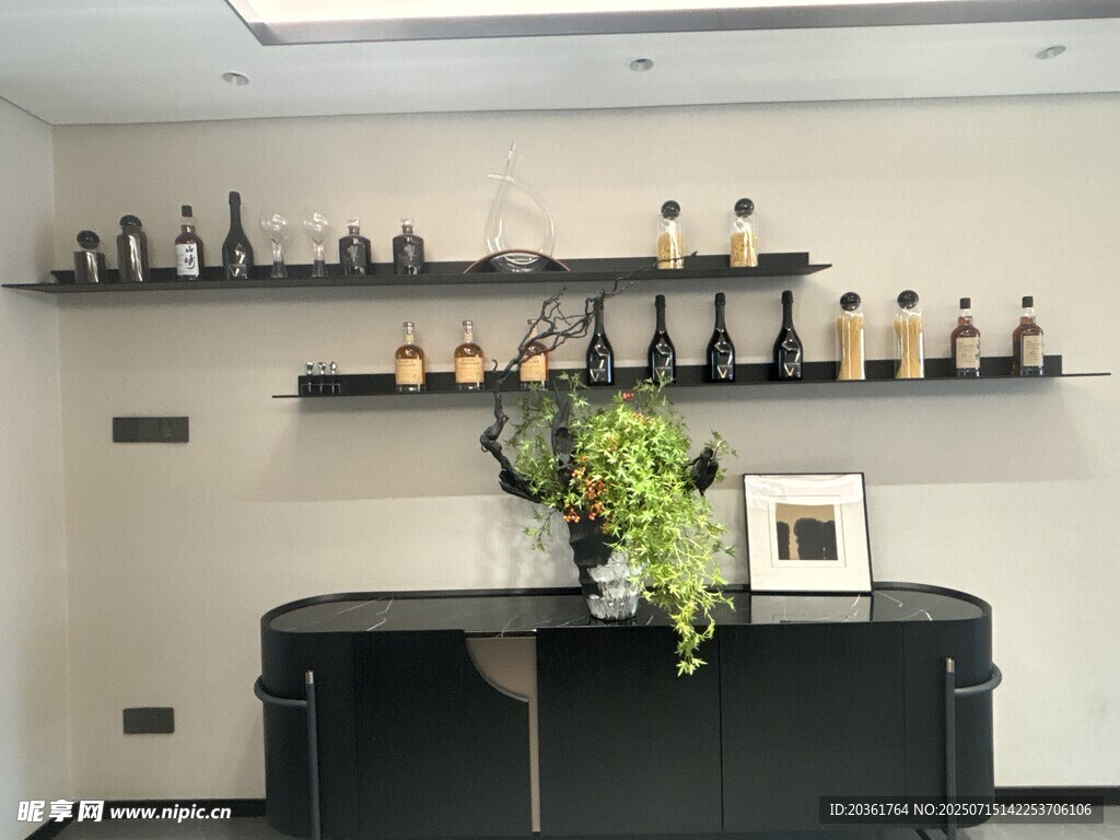 简约室内酒架绿植装饰场景