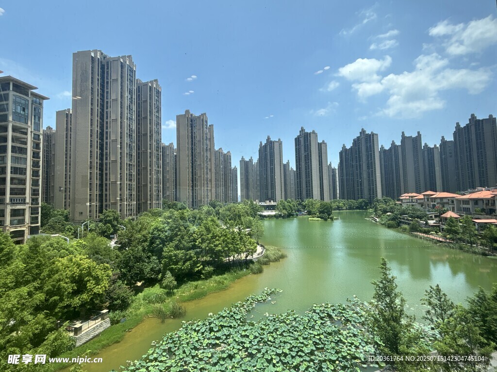 河畔高楼林立的城市风光