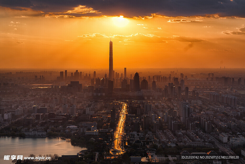 上海城市日落壮丽景观
