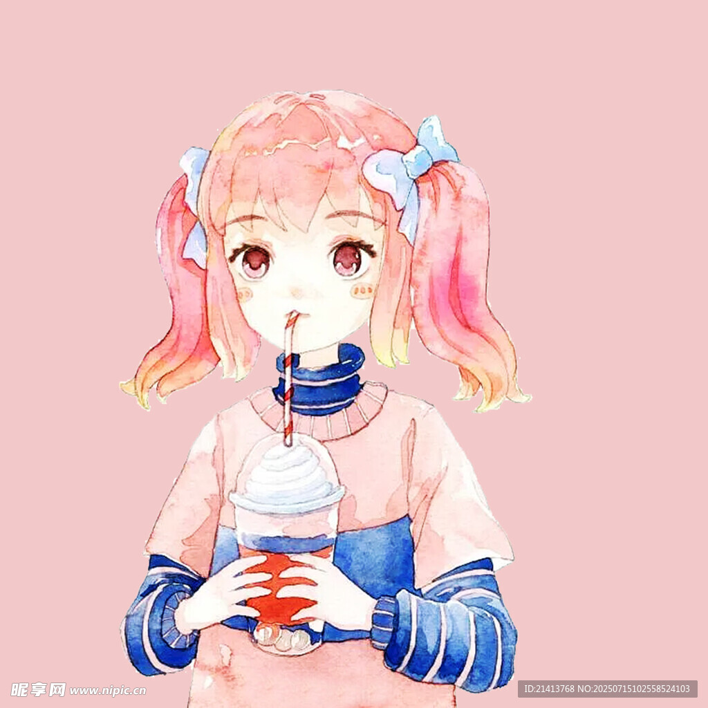 粉色系双马尾萌系少女