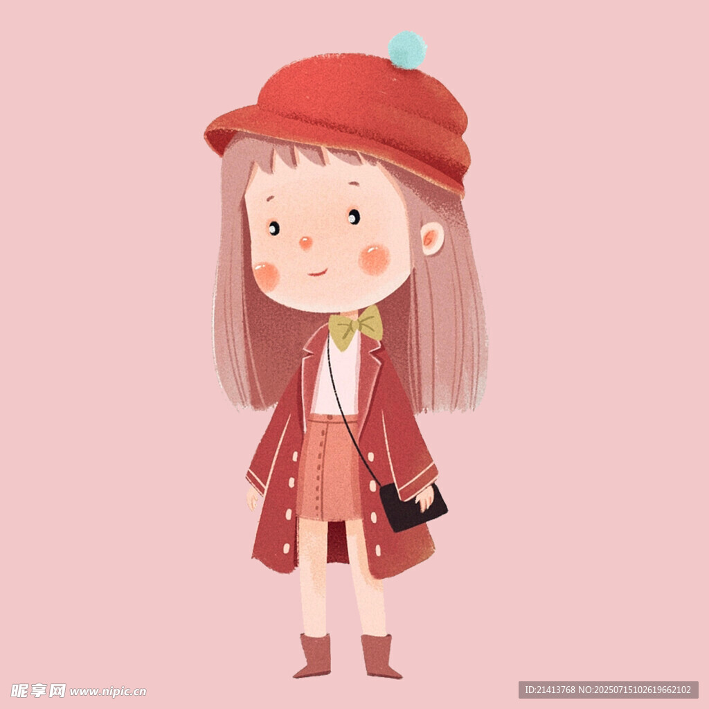 戴红帽的可爱时尚小女孩