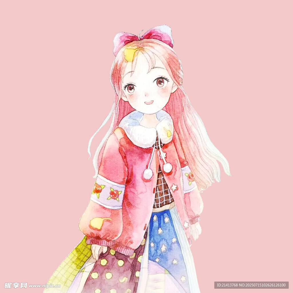 古风粉衣长发可爱少女