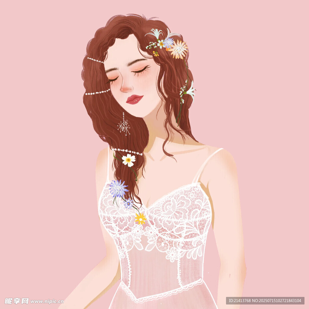 梦幻花朵装饰的优雅女性