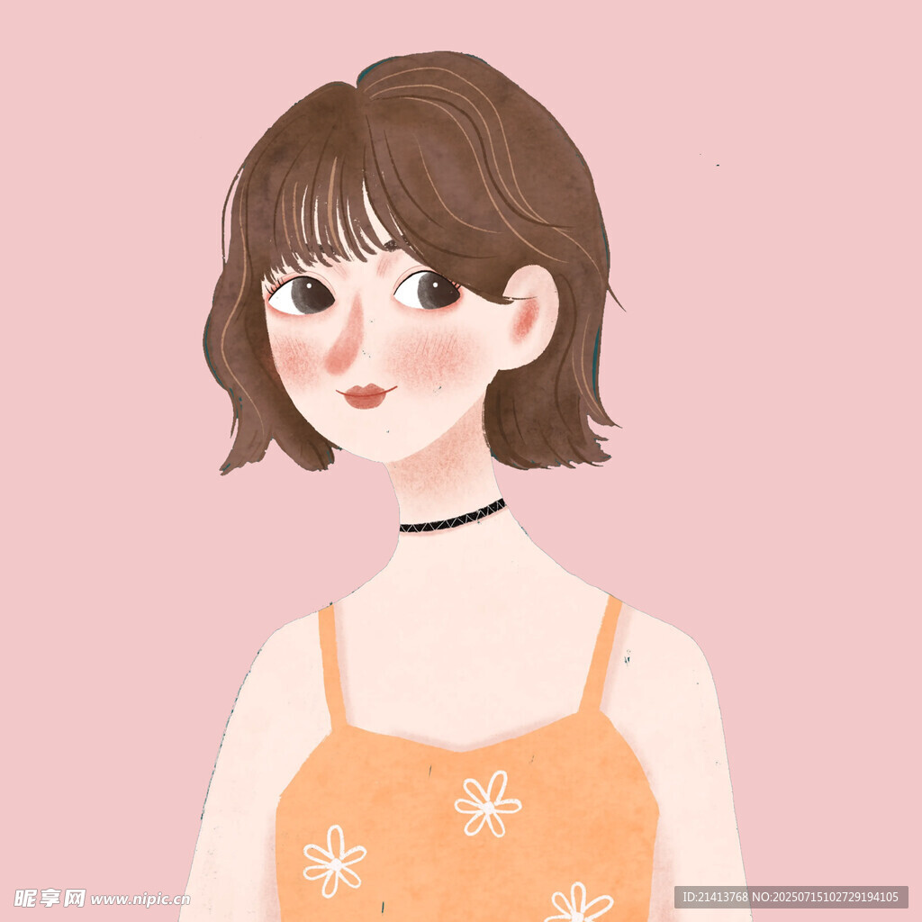 短发女孩穿橙色吊带