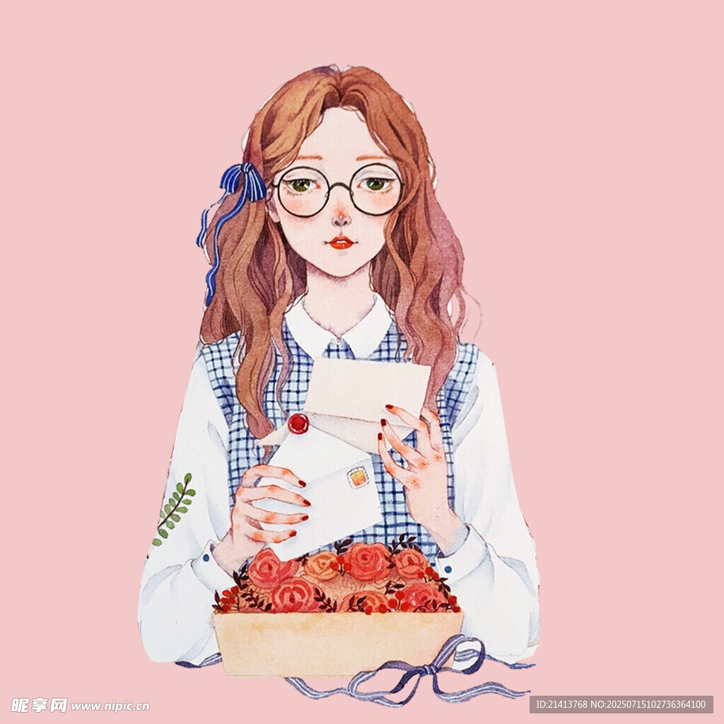 红发女孩捧草莓蛋糕