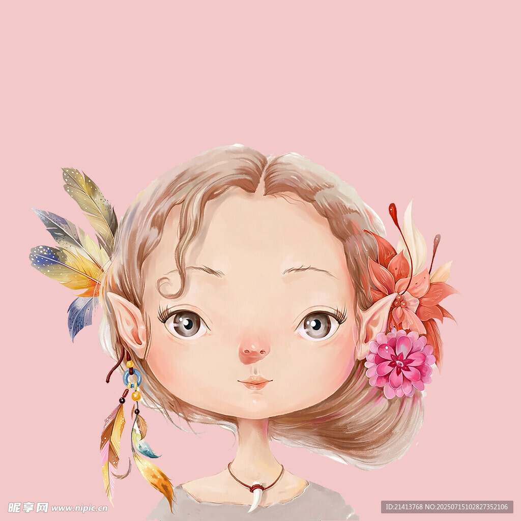 可爱扎辫女孩插画