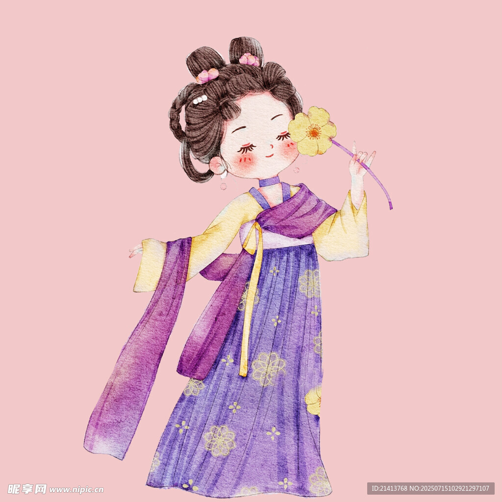 古风紫衣持花少女