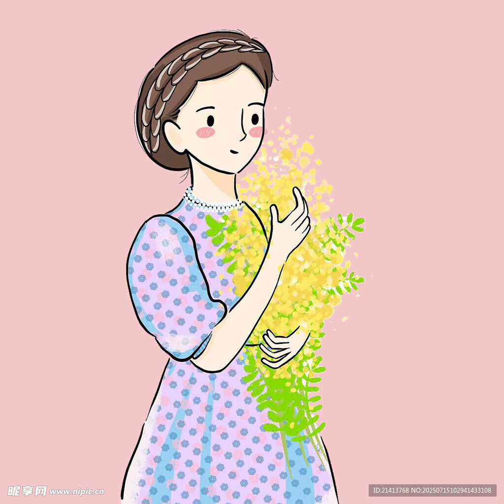手持花束的可爱女孩