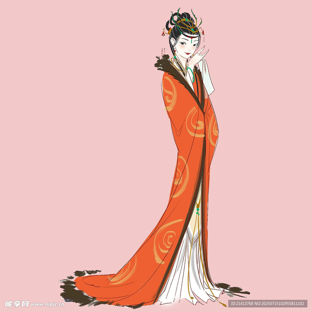 古风红衣女子优雅立姿