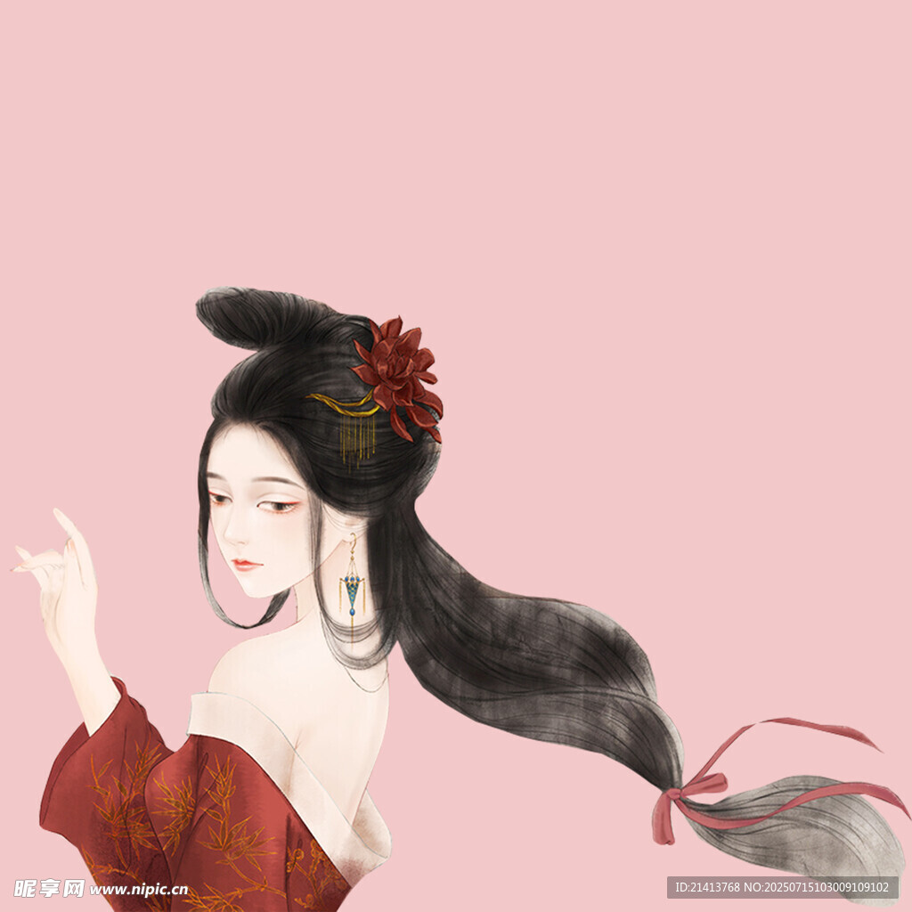 古风红衣女子优雅姿态