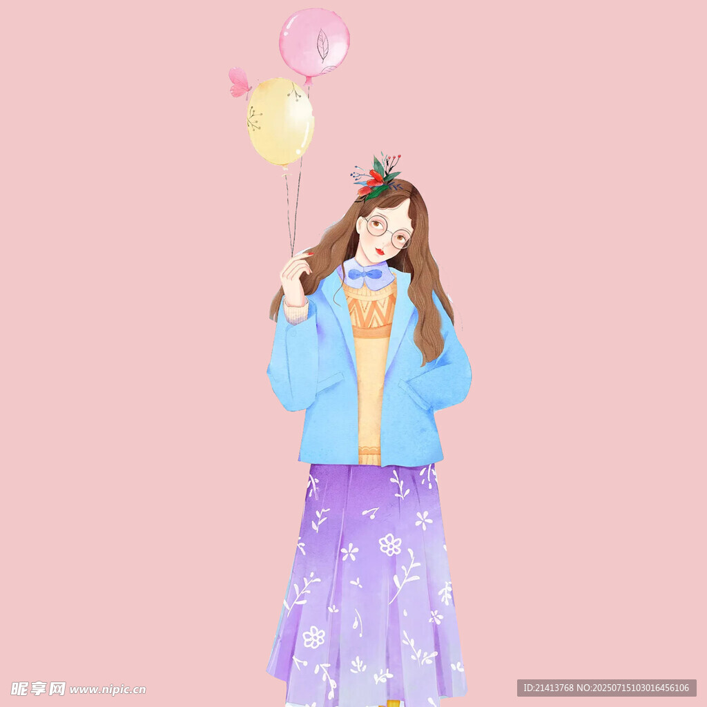 手持气球的甜美少女