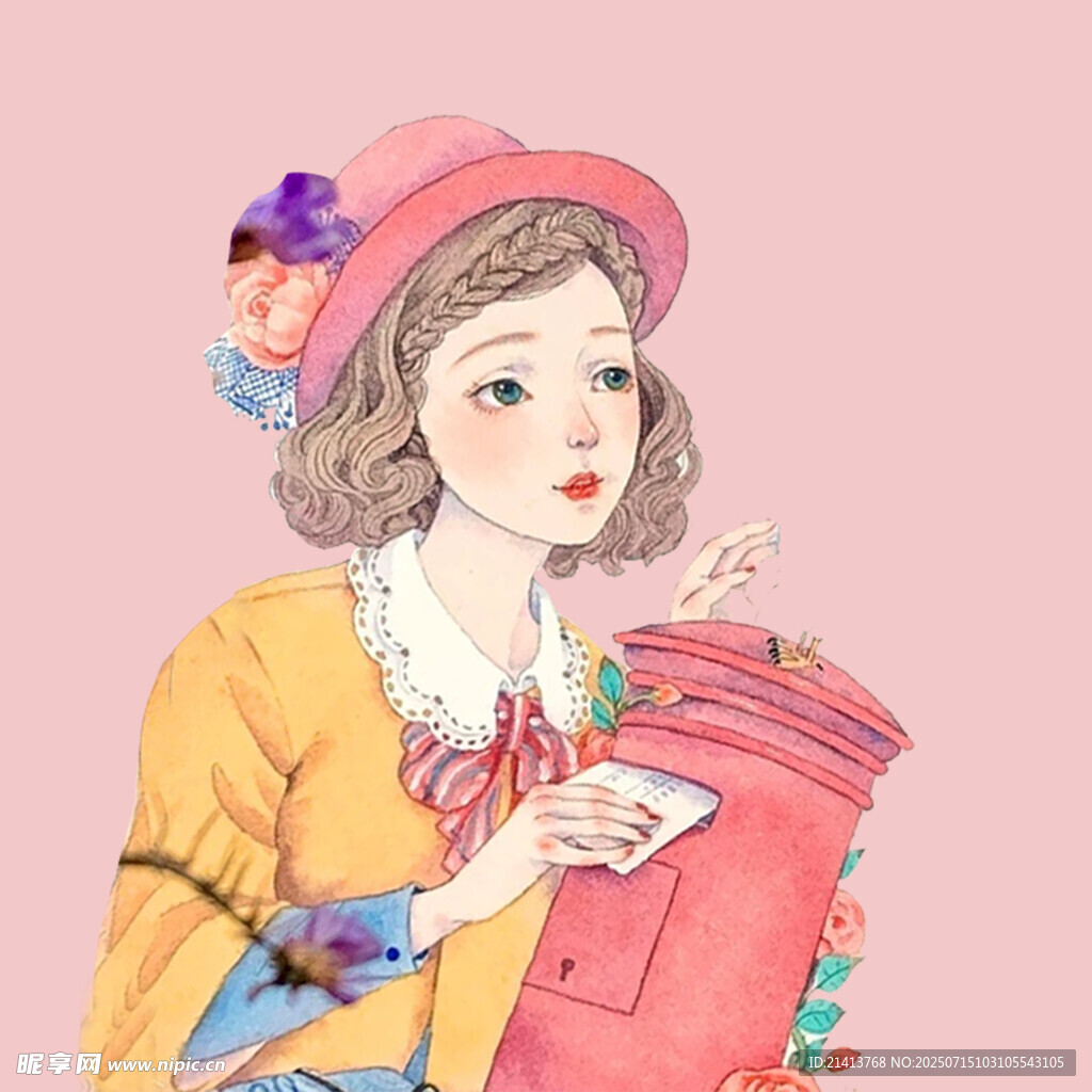 复古风少女与粉色信箱