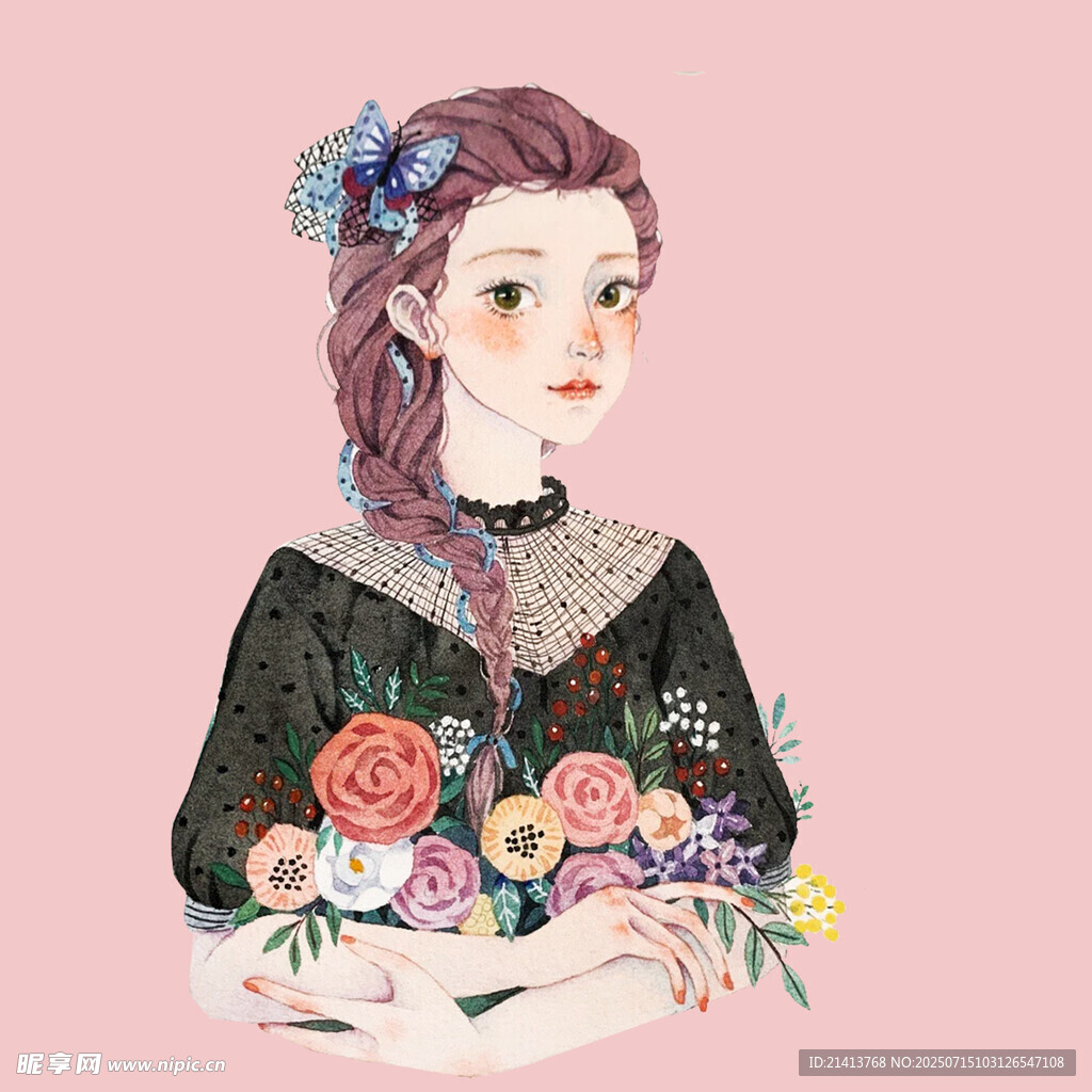 手持花束的复古风少女