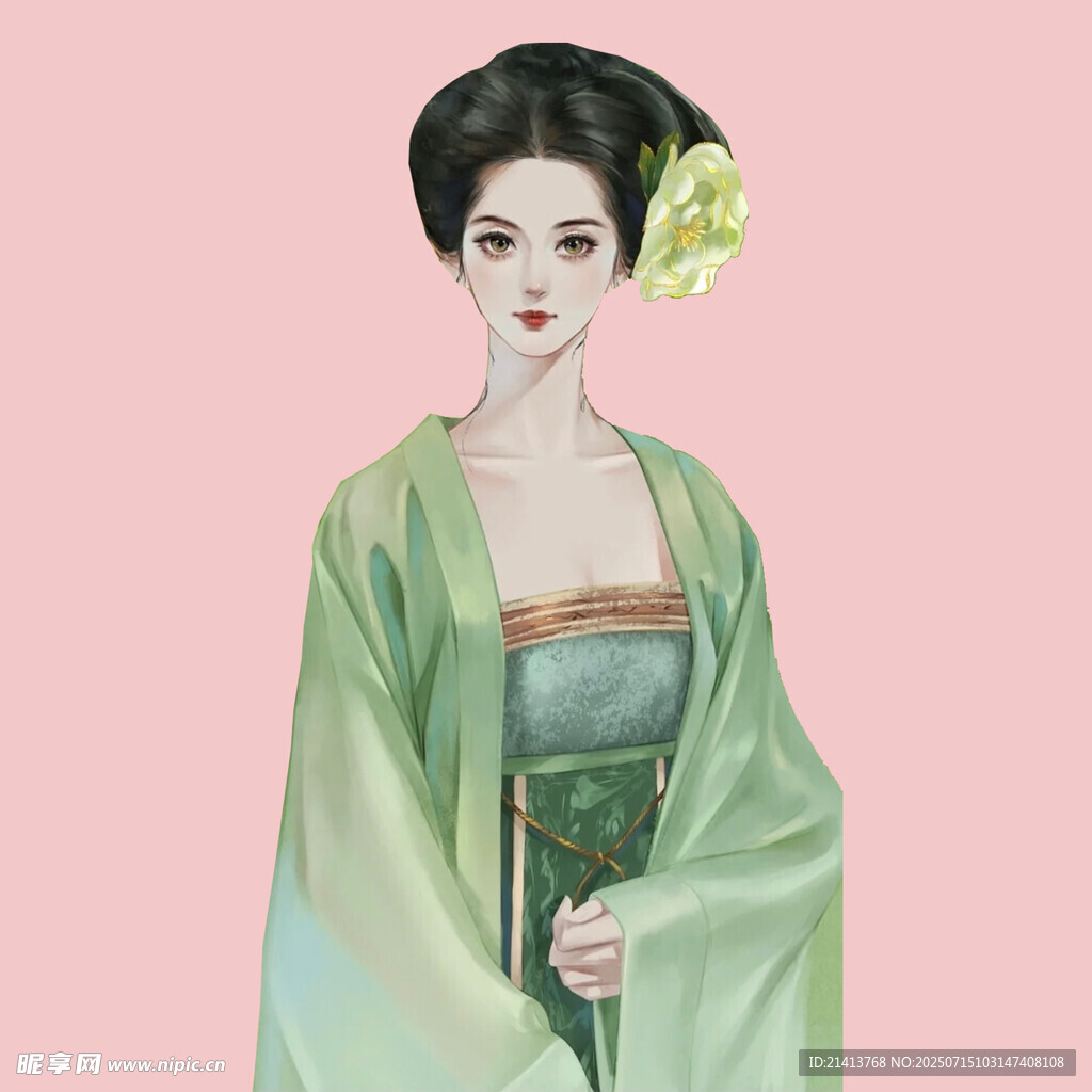 古风绿衣女子优雅扮相
