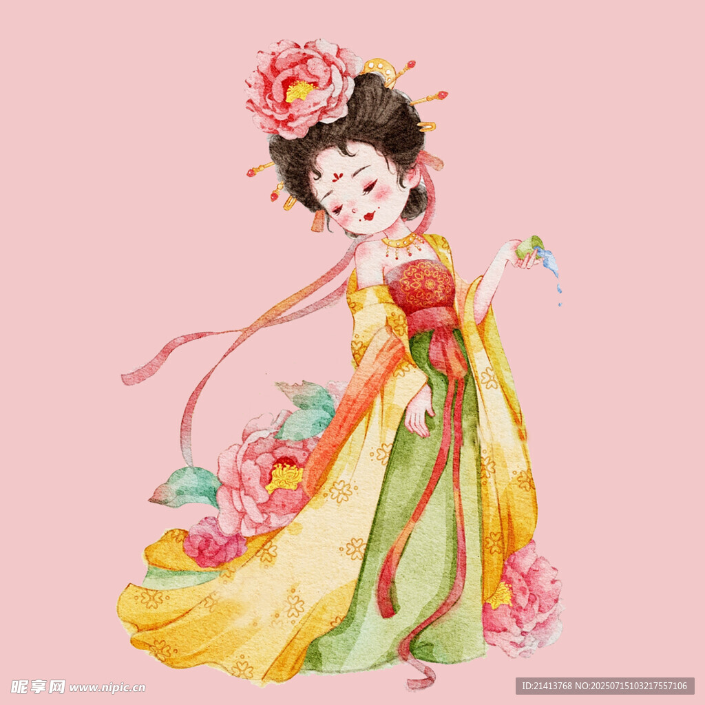 古风唐装少女  繁花相伴