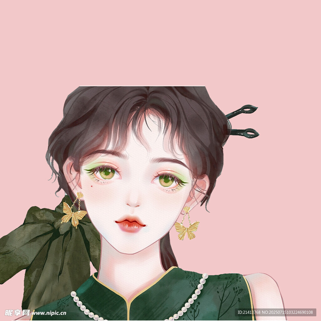 古风绿衣少女精致扮相