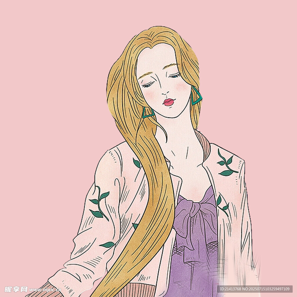 长发女子的优雅古风形象
