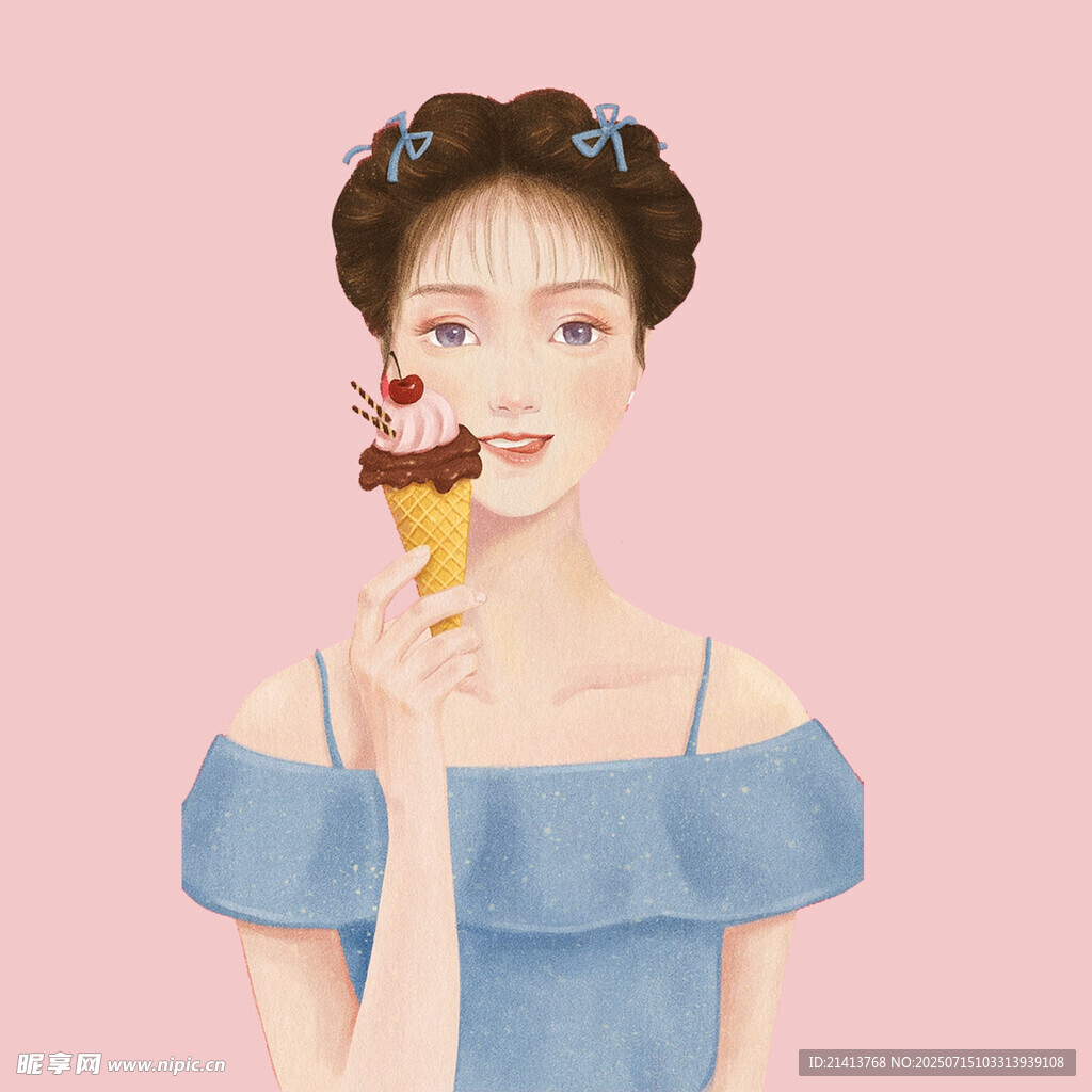 甜美少女手持冰淇淋