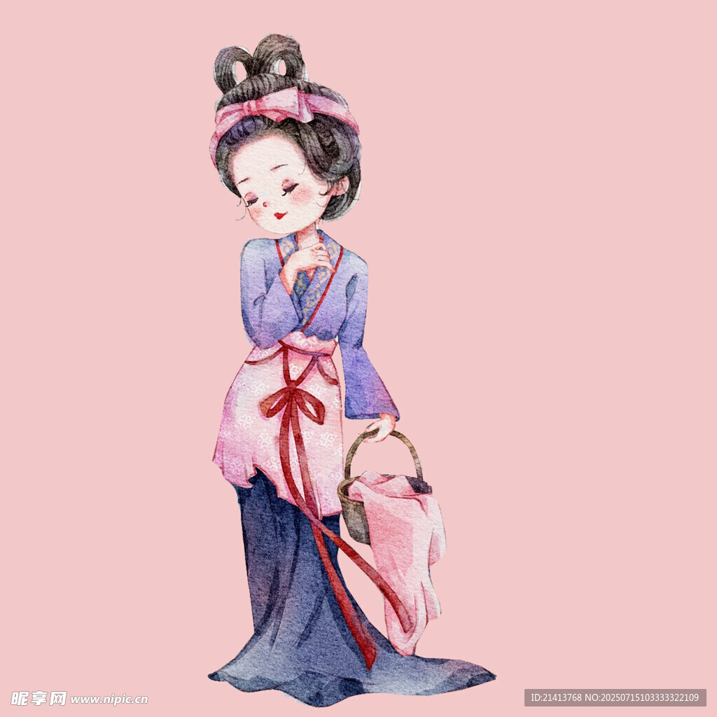 古风汉服少女持扇而立