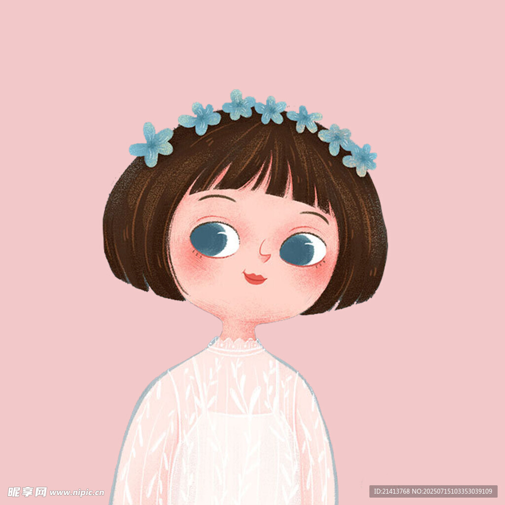 戴花环的可爱卡通女孩