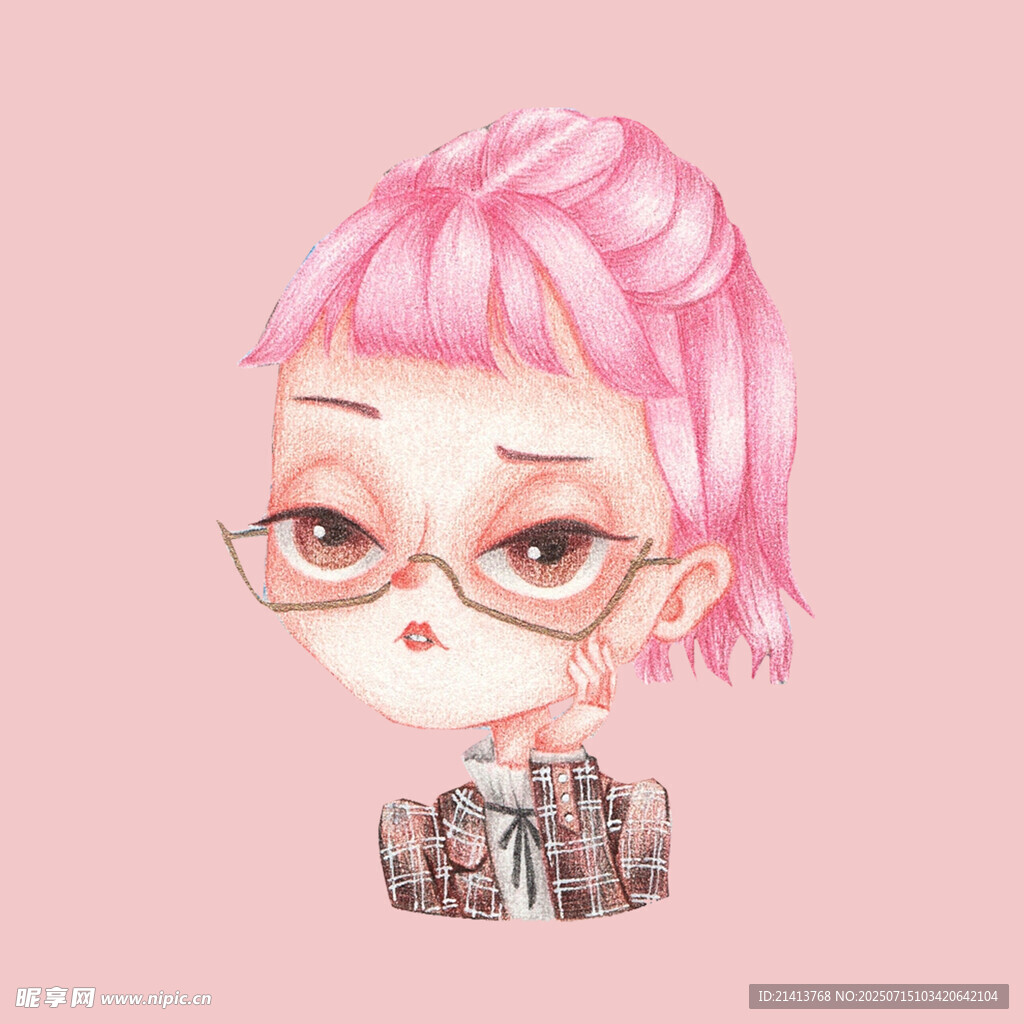 粉色系戴眼镜卡通女孩