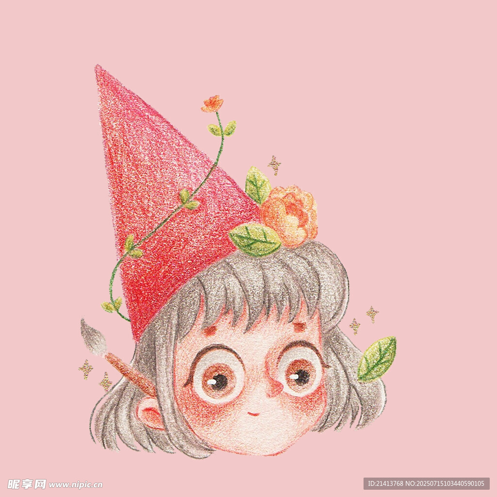 戴粉帽的梦幻卡通小女孩