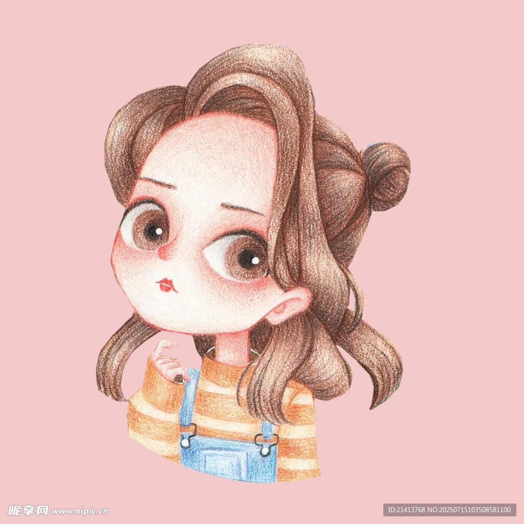 可爱扎发女孩插画
